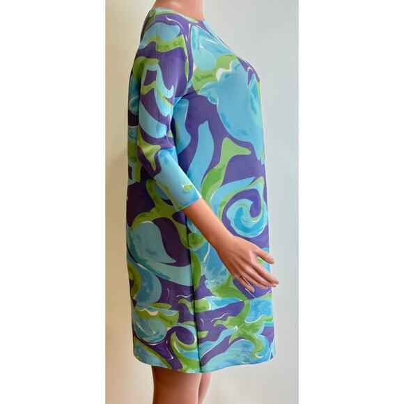 Scarlet Sage Shelly Marbled Dress Blue Purple Green Polyester Pleated 0/S Artsy - Picture 6 of 14